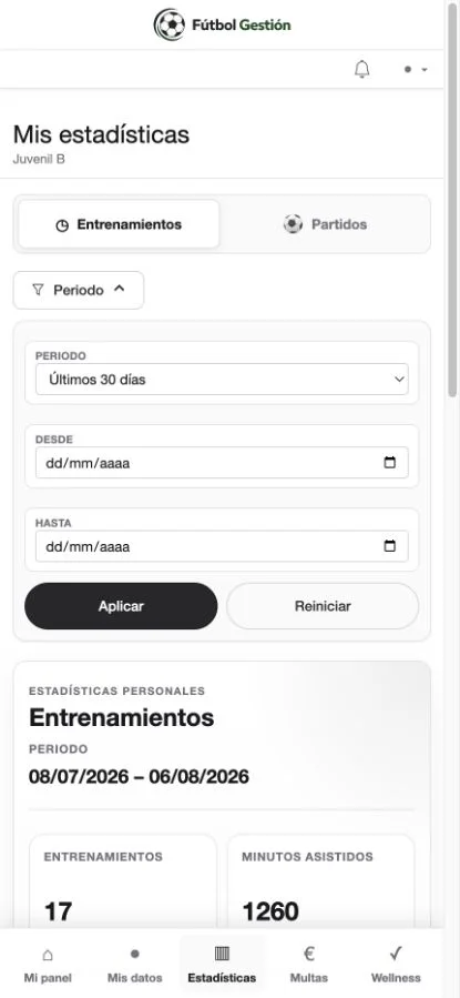 Estadísticas del jugador en móvil